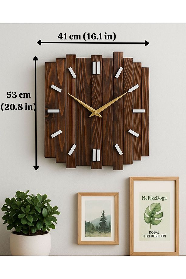 El Yapımı Ahşap Duvar Saati (53x41 cm) – Ceviz Vernikli 1. Sınıf Çam – Dekoratif & Rustik Tasarım - 3