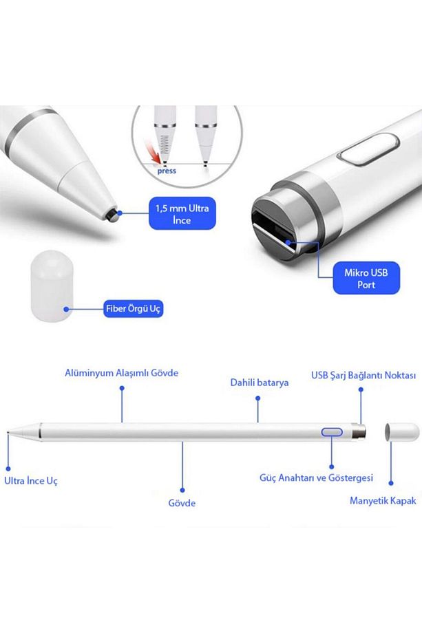 Android Ve Ios Uyumlu Dokunmatik Ekran Kalemi Kapasitif Ipad Stylus Kalem Tüm Tabletlere Uyum - 4