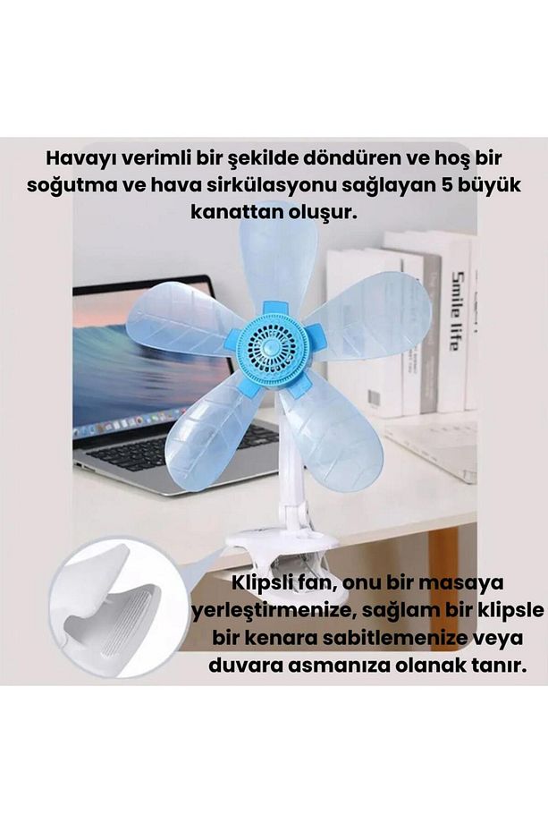 Dc 220v 1.5mt Fiş Girişli Klipsli Masaüstü Vantilatör Ev Ofis Mini Fan Vantilatör Döner Başlı - 3