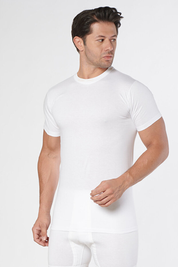 129 قميص داخلي من الجيرسيه الممشط برقبة مغلقة (عبوة من 6 قطع) - 1