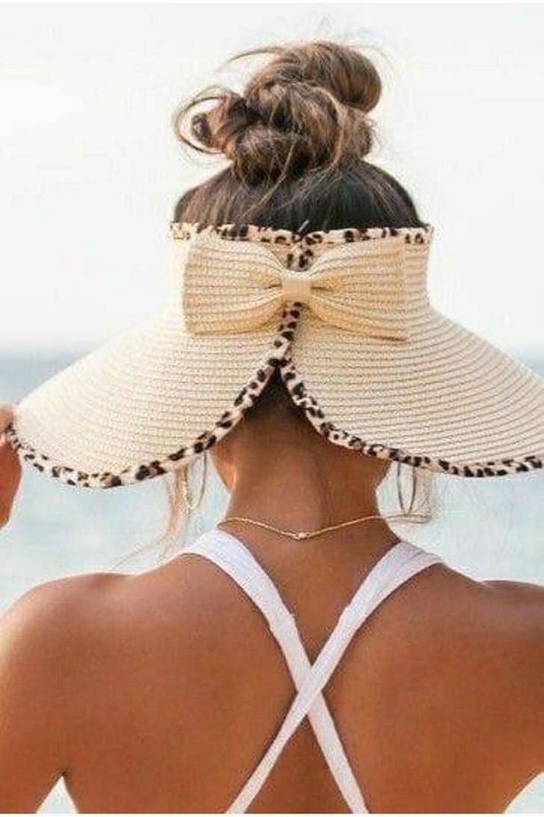 14534 Leopar Fiyonklu Camel Üstü Açık Geniş Hasır Şapka - 3