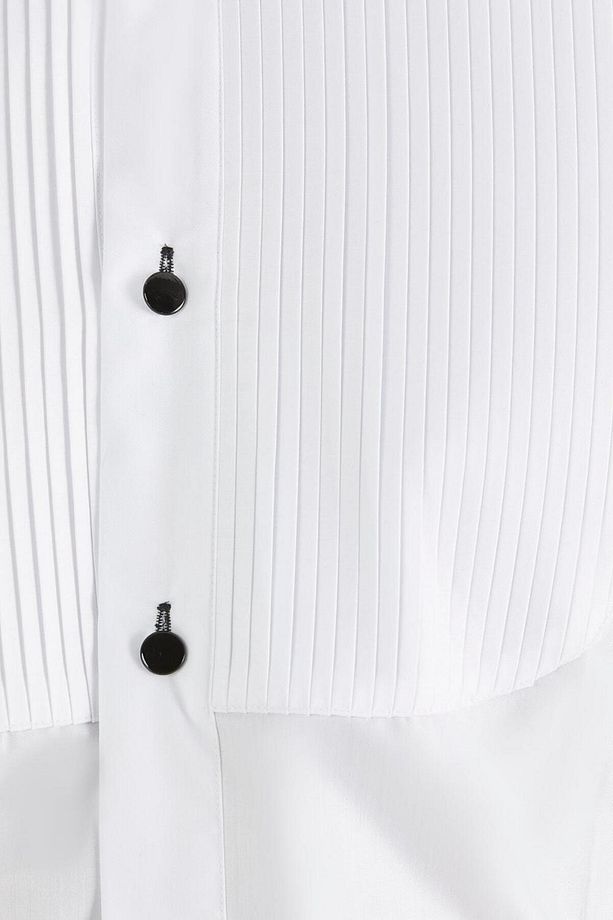 Gk 361 Slim Fit Duble Manşet Önü Piliseli Ata Yaka Beyaz Damatlık Smokin Gömlek - 4
