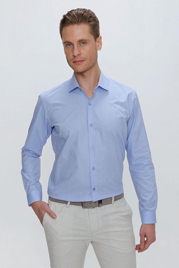 GK 675 Slim Fit Mavi Klasik Gömlek - 1