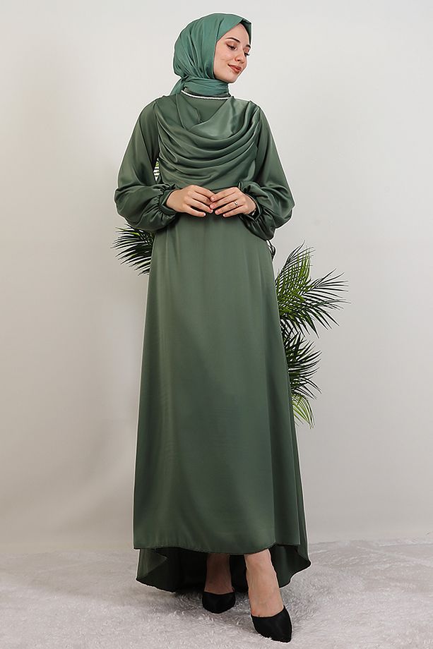 Kuyruklu Degaje Elbise Soft Yeşil - 2