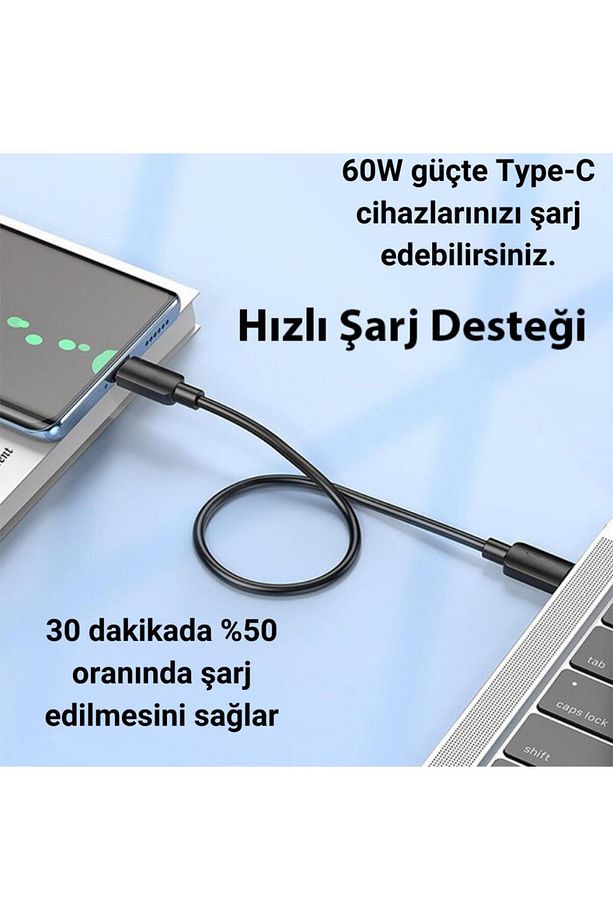 0.25cm 60w Type-c To Type-c Şarj Kablosu Kısa Powerbank Kablosu Iphone 15 Pro Max Şarj Uyumlu - 2