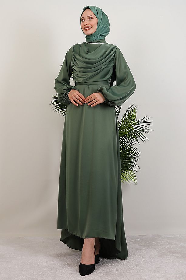 Kuyruklu Degaje Elbise Soft Yeşil - 3