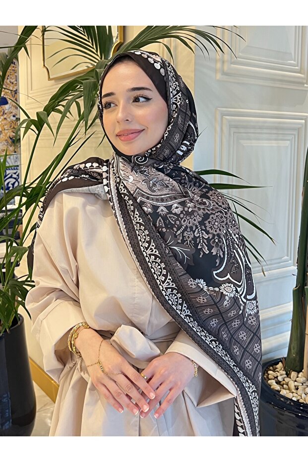 شال قطني منقوش بنمط ريترو من سلسلة Aura Coffee PS53