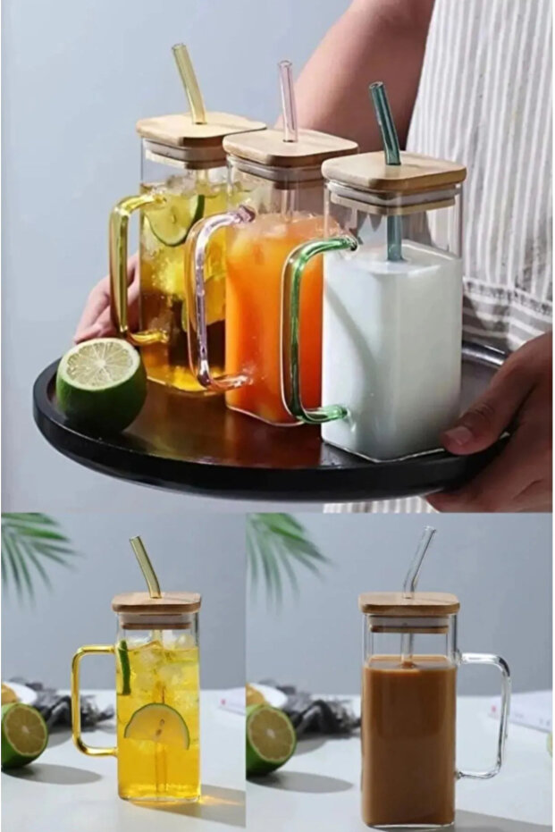 Bamboo Lid and Handle Heat Resistant Termisil Glass Mug Cup Cocktail Presentation Coffee Cup 350ml