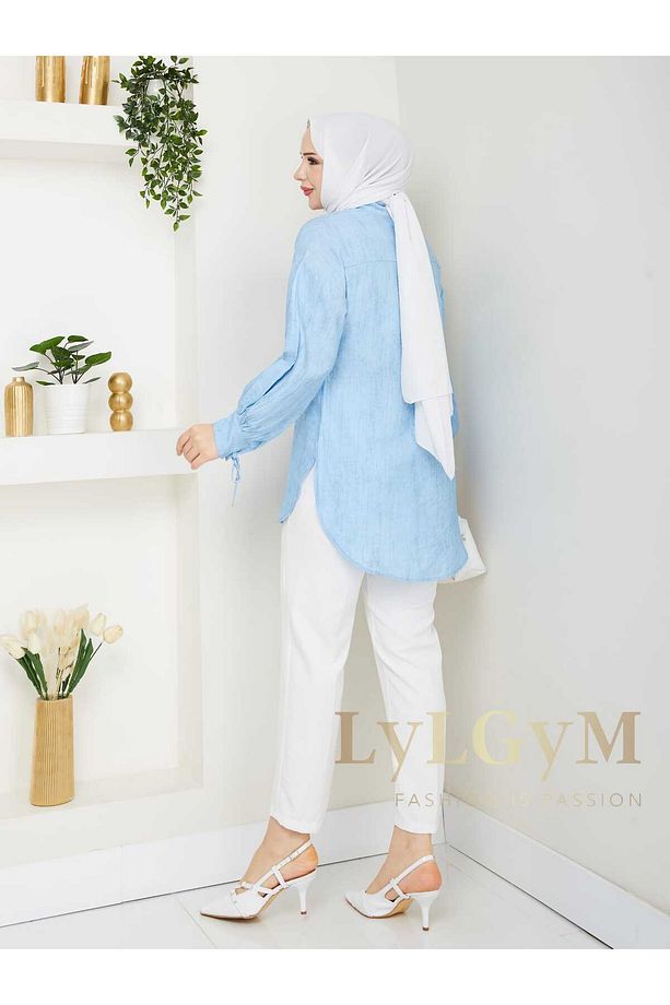Kırışık Dokulu Basic Gömlek Mavi - 7