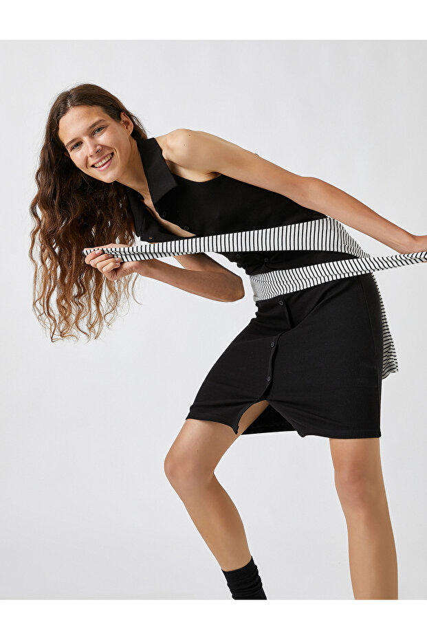 Sleeveless Polo Neck Button Dress