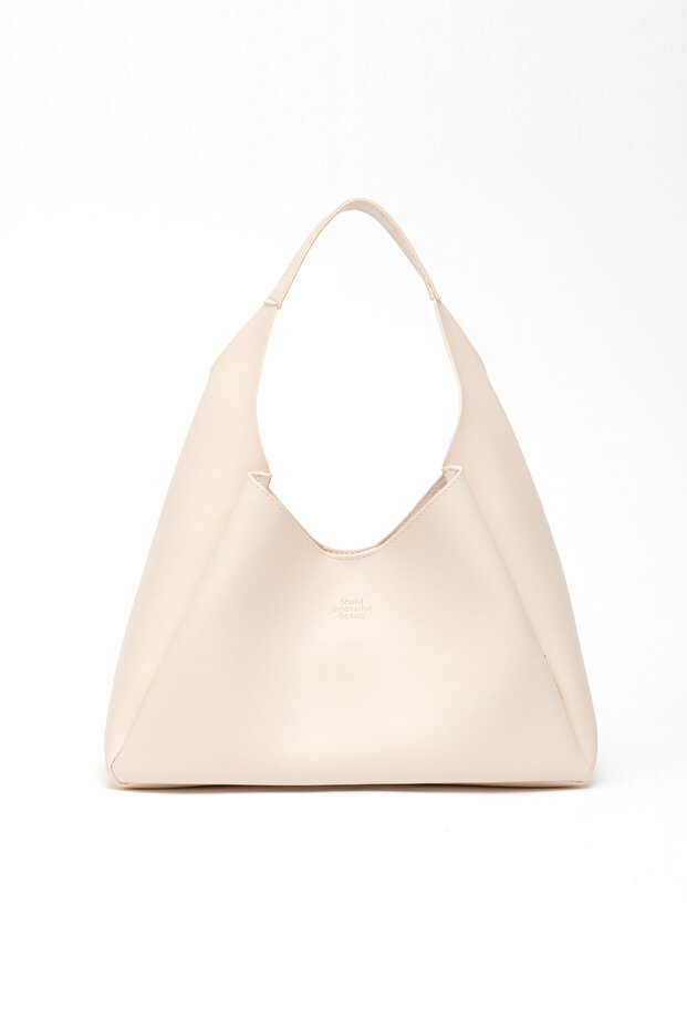 Cream Shk19 Faux Leather, Snap Fastener, Single Compartment, Zippered Makeup Bag, Hand, Arm and Shoulder Bag