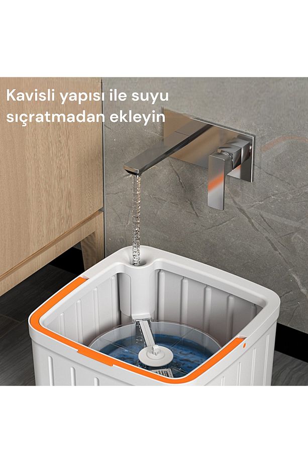 Otomatik Mop Temizlik Seti Temiz&kirli Su Ayrımı Mikrofiber Kare Başlık 2 Adet Bez - 7