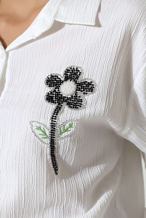 Kadın Tesettür Beyaz Oversize Basic Gömlek - 7