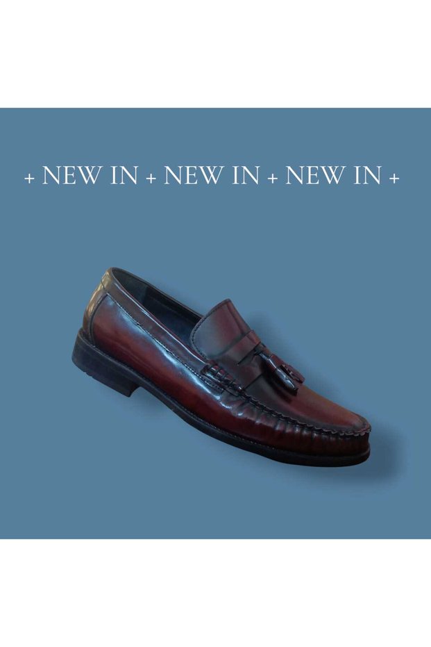 Leather Burgundy and Black Opening Leather Loafer Tassel Dex-Ter P039 Daily Classic Shoes