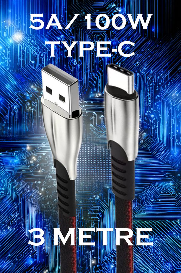 J3 Type-C 5A/100W Şarj Ve Data Kablosu -3mt - 1