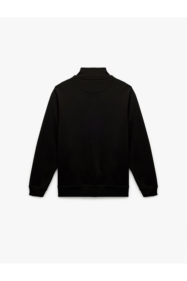 Şardonlu Uzun Kollu Cep Detaylı Basic Fermuarlı Sweatshirt - 4