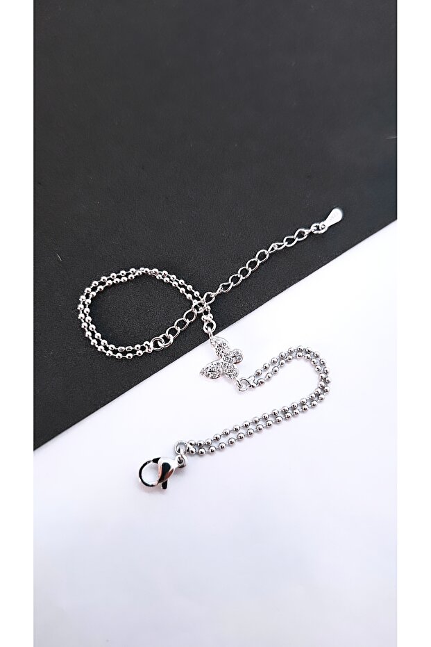 Butterfly Figured Zircon Stone Double Chain Steel Plated Bracelet
