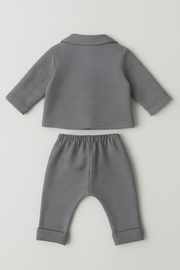 BEBEK GİYİM JAKAR KUMAŞ PAPYONLU ERKEK BEBEK 4 LÜ TAKIM - 2