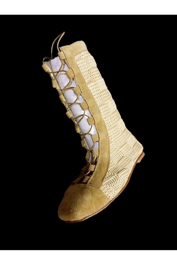 Suede Straw Summer Flat Bootie - 1