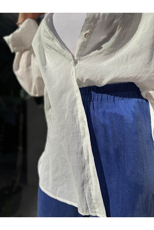 Basic İpek Kadın Pantolon Saks Mavi - 4