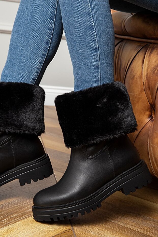 Hakiki Deri Siyah Kadın Bot - 1