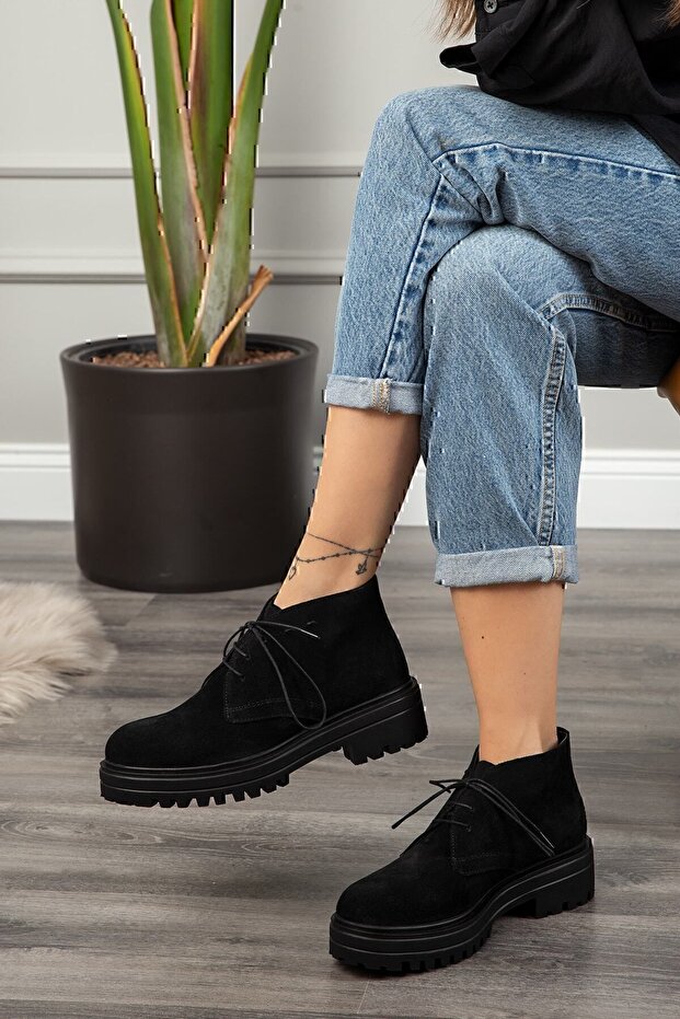 Hakiki Süet Siyah Kadın Bot - 1