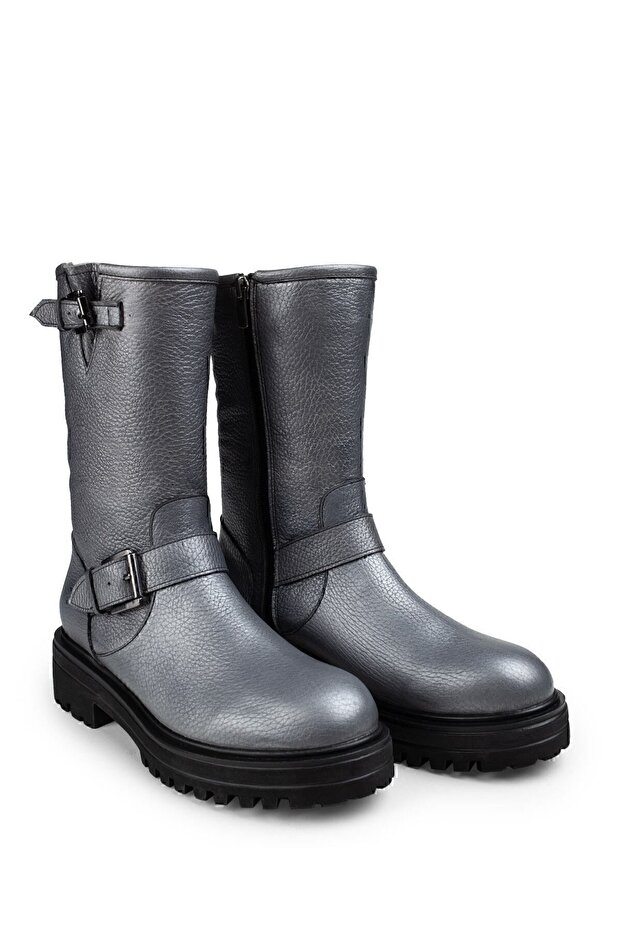 Hakiki Deri Gri Kadın Bot - 2