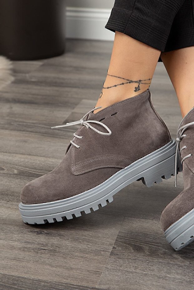 Hakiki Süet Gri Kadın Bot - 1