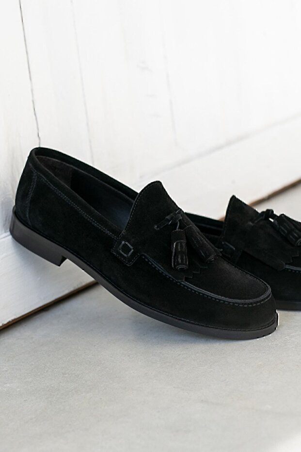 Men's Black Genuine Suede Tassel Loafer