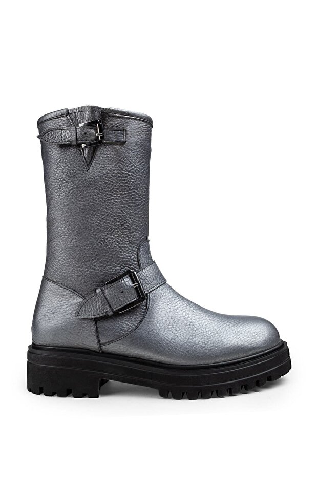 Hakiki Deri Gri Kadın Bot - 1