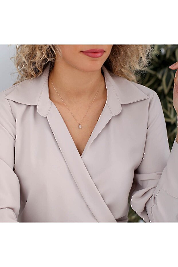 Altın R Harfi Kolye - 1