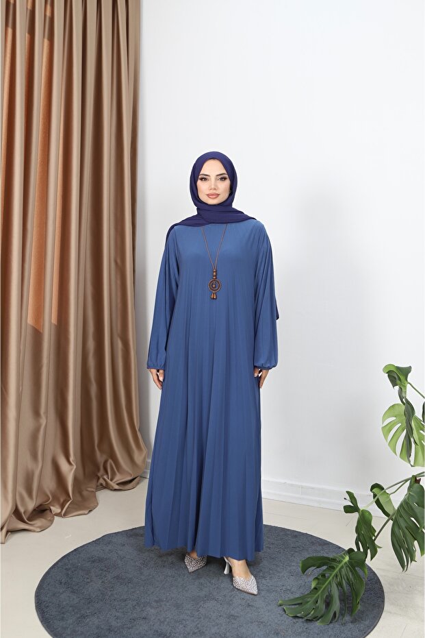 KOLYELİ PİLİSELİ SANDY ELBİSE - 1