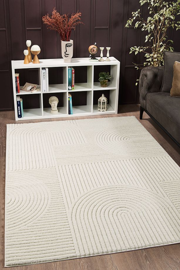 RUSTİC HALI  Bukleli Yumuşak Peluş  Krem Çocuk Odası Oturma Odası Salon Mutfak Halısı - 3