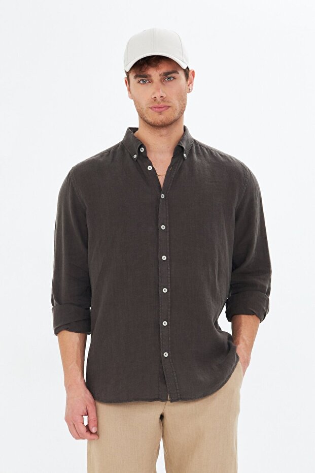 Men's Linen Shirt Brown