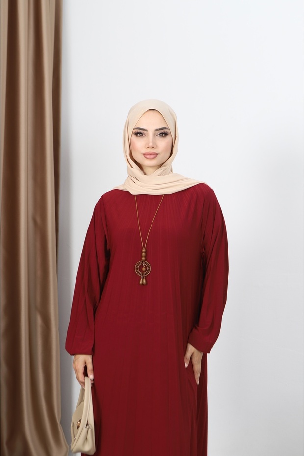 KOLYELİ PİLİSELİ SANDY ELBİSE - 4