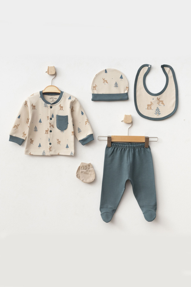 Baby Boy Animal Patterned 5-Piece Hospital Discharge Set 0 Months - 3 Months