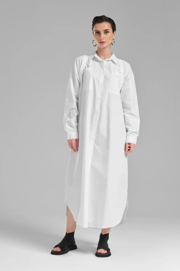 Women's Bag Detailed Long Loose Cut Dress