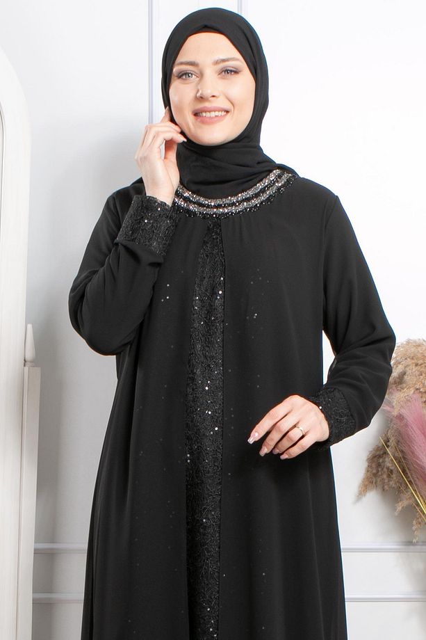 Taş Işlemeli Şifon Abiye Siyah Mda2303 - 2