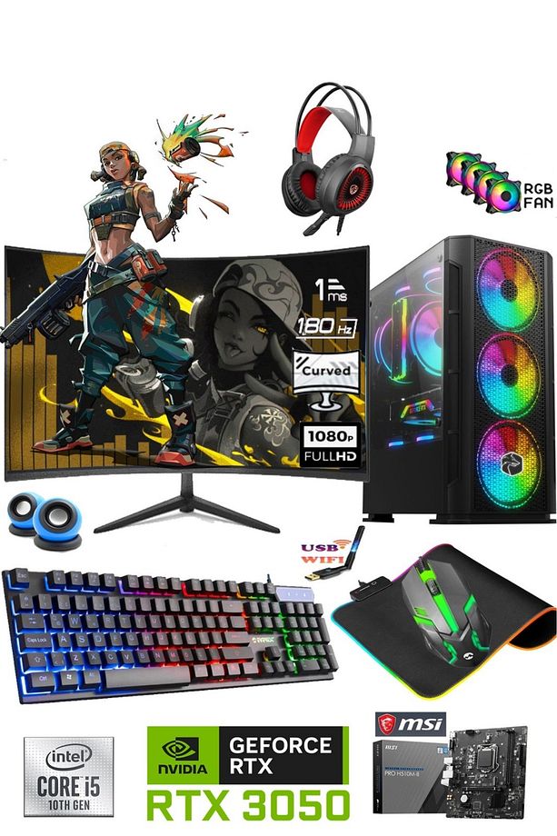 Tc035 I5-10400f 32gb Ram 512gb Ssd Rtx3050 Gddr6 24'' 180hz Curved Masaüstü Oyuncu Bilgisayarı - 1