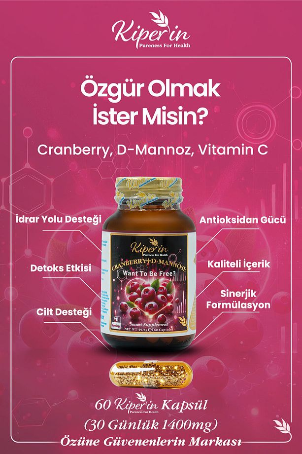 Cranberry, D-mannoz, C Vitamin - Idrar Yolu Sağlığı (60KAPSÜL & 1400MG) - 2