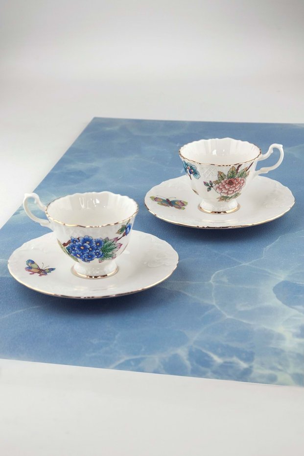 Colorful Flower Bouquet Coffee Cup Set for 2 People