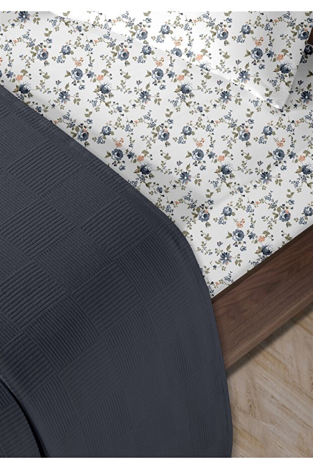 100% Cotton Lidia Navy Blue Double Pique Set 200 X 230 cm