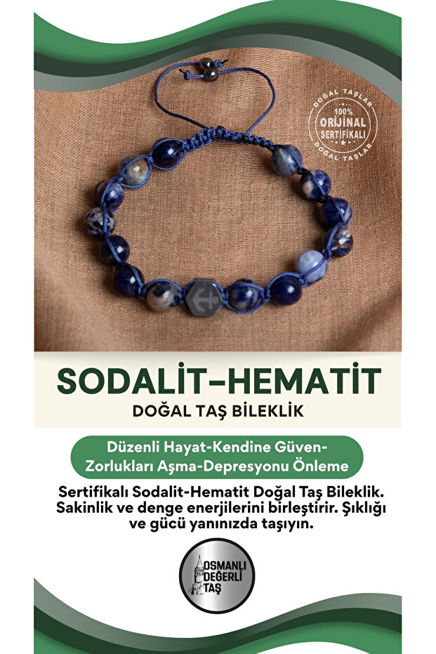 Certified Sodalite - Hematite Natural Stone Bracelet