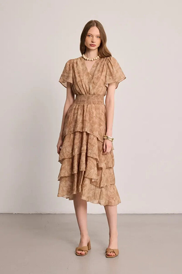 Μακρύ φόρεμα Wrap Cut Layer by Layer - Mink - 1