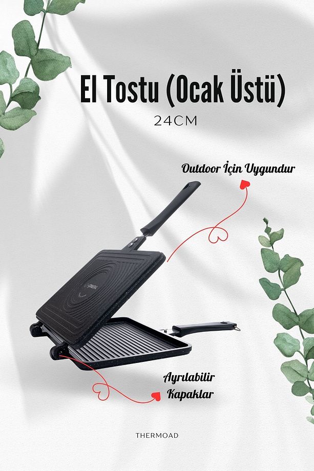 | Practical Toast | Döküm Ocak Üstü Tost-ızgara | 2 Parça Gri | 24cm - 4