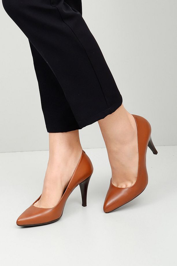 Kadın Taba Antik Sivri Burun Ince Topuklu Hakiki Deri Stiletto - 3