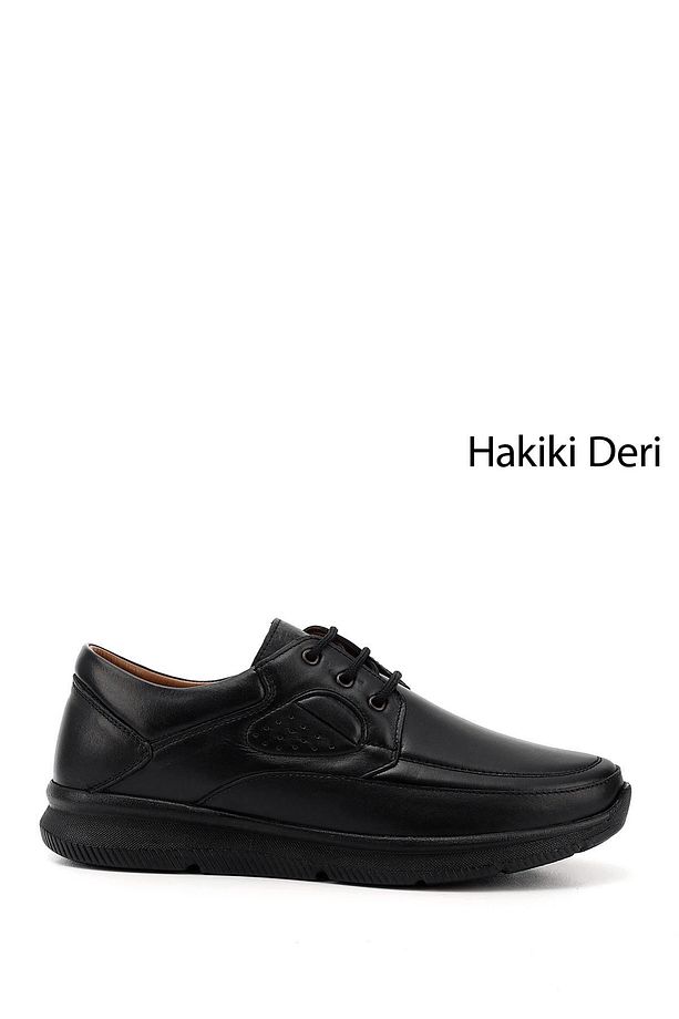 Erkek Siyah Bağcıklı Hakiki Deri Ayakkabı - 1