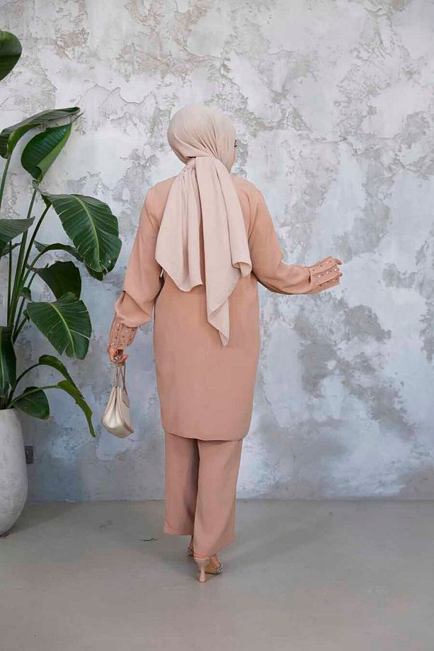İnci İşlemeli Camel Tesettür İkili Takım 65883C - 4