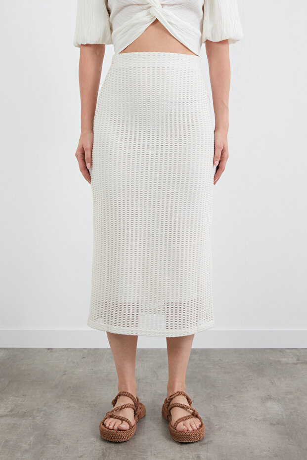 Basic Beli Lastikli Triko Etek - 6