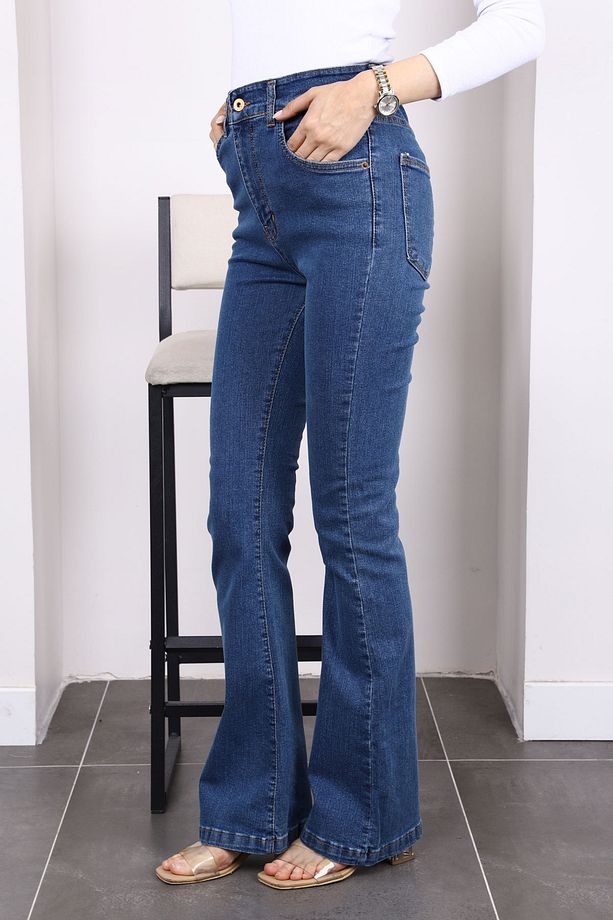 Mavi Yüksek Bel İspanyol Paça Jeans Pantolon - 2